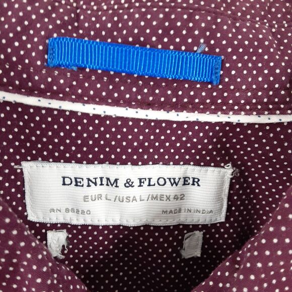 Denim & Flower Adult Mens L Large Maroon Button Up Long Sleeve - Picture 2 of 7